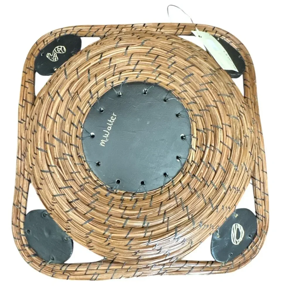 Vintage Handmade Pine needle and  Clay Basket Signed Melanie Walter
